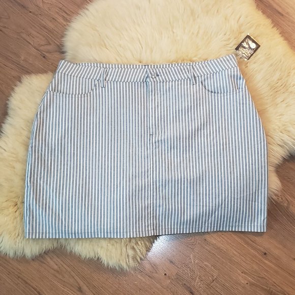 F21 Plus Size Blue & White Striped Skirt - Picture 2 of 6